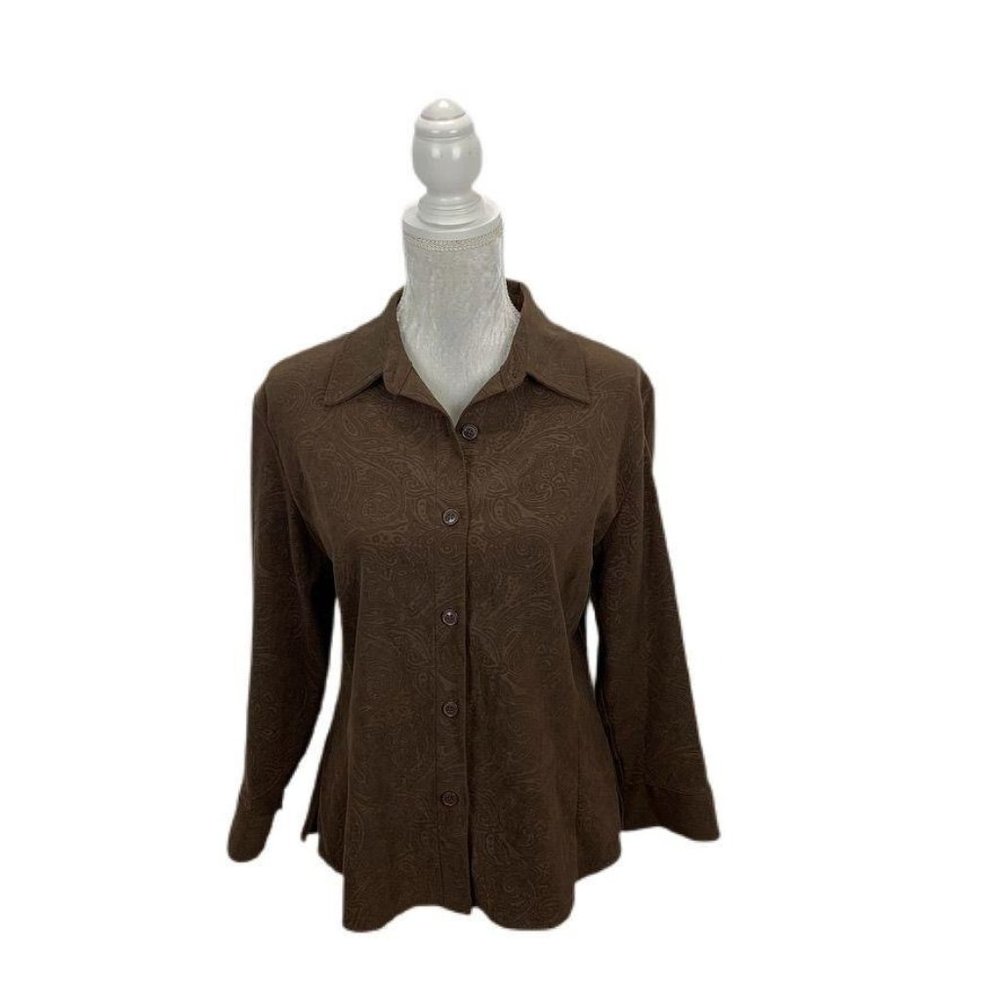 Notations Brown Button Down Shirt Paisley Collared